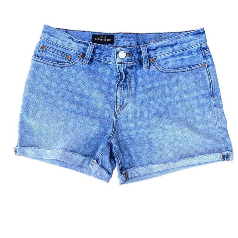 J. Crew Womens Size 27 Mid Rise Indigo Blue Denim Shorts Cuffed Raw Hem